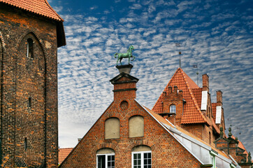 Ancient teutonic fort in Gdansk. Brick gothic medieval architecture	