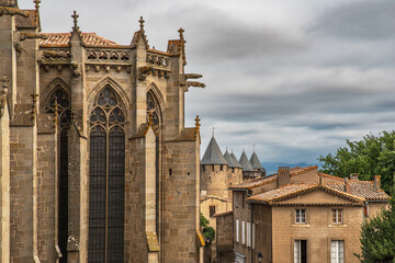 Basilica and town of Carcassonne in the south of France - 779179046