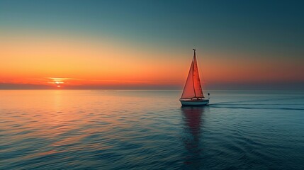 Tranquil Sunset Seascape with Sailboat Silhouette, generative ai