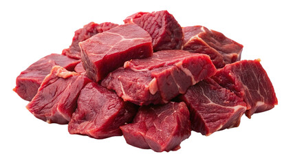 Pile of raw beef meat isolated on transparent background. Top view.