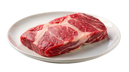 Raw beef steak on a plate. Isolated on a transparent background.