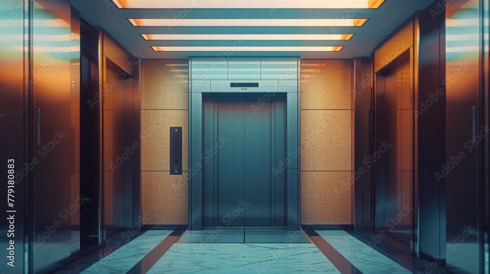 Aufkleber an empty elevator in a modern building, suitable for architectural and interior design concepts
