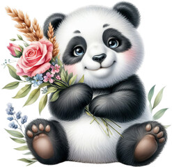 Whimsical Watercolor  Floral Panda: Embrace the Adorable Charm of Playful Panda in this Enchanting Art 
