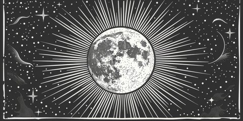 Simple black and white drawing of the moon. Suitable for educational materials