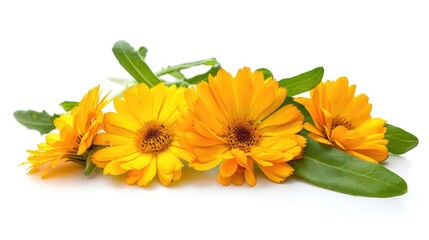 A bunch of vibrant yellow flowers on a clean white surface. Ideal for floral backgrounds