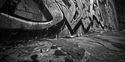 Black and white photo of graffiti on a wall, suitable for urban design projects