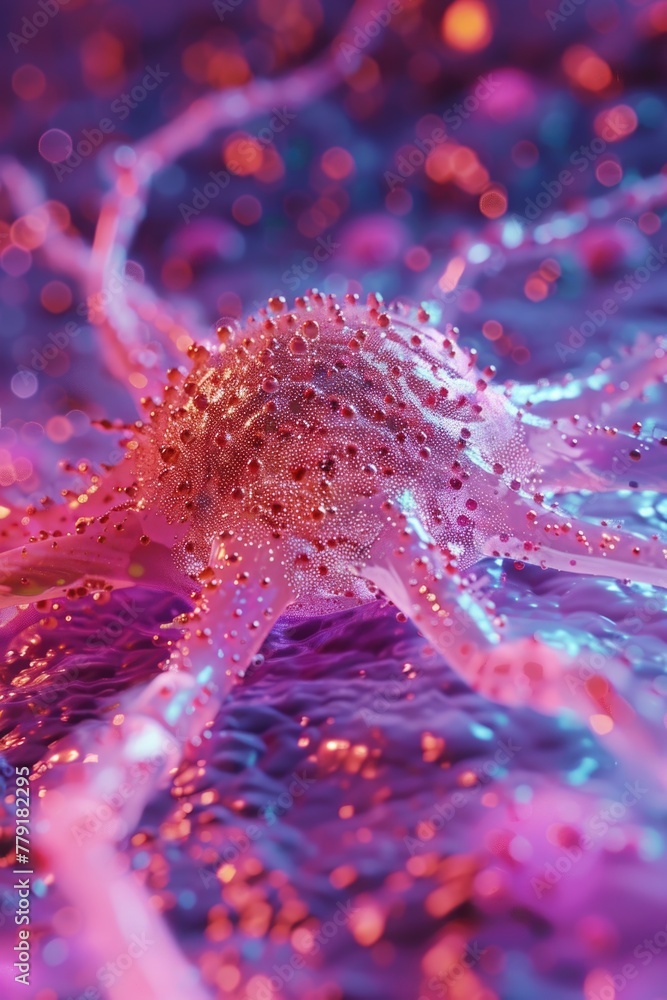 Poster detailed view of a cell floating on water surface. suitable for scientific and research concepts