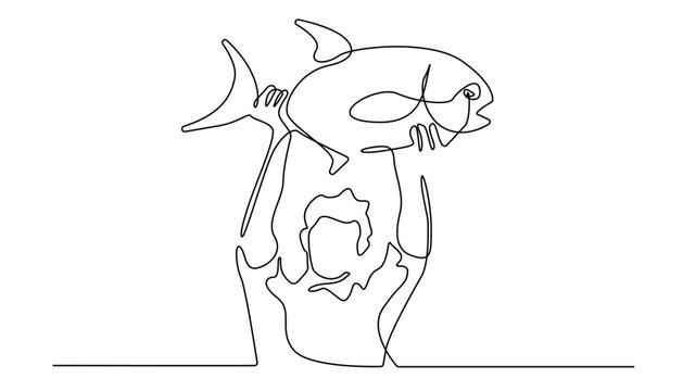 recommend clip art: continuous line drawing of angler .single line of angler lifting big fish.line art of man angler showing off caught fish