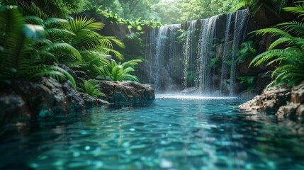 Paradise Found: Secret Waterfall in Exotic Rainforest, generative ai