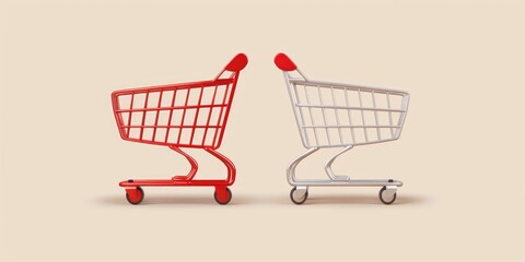 Two shopping carts, one red and one white. Ideal for retail and consumerism concepts
