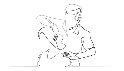 continuous line drawing of neck stretching therapy.vector single line of practitioner stretching patient's neck