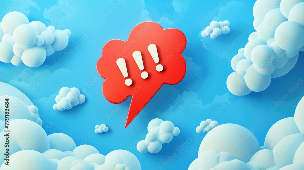 Poster a cloud with a red speech bubble in the middle. suitable for communication concepts