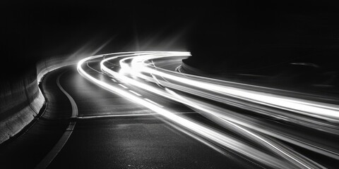 A monochromatic image of a highway at night. Suitable for transportation concepts
