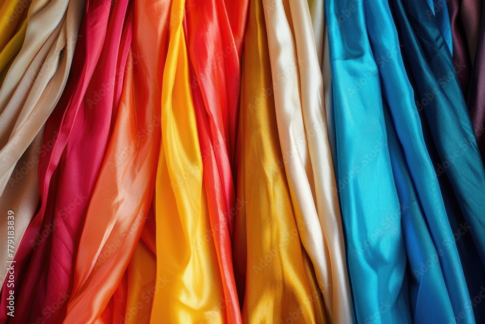Poster close up of various colored fabric swatches, versatile for design projects