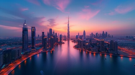 City Lights Aglow: Dusk to Night Transition, generative ai