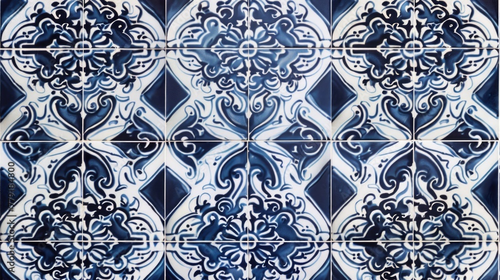 Poster a blue and white tile with a unique pattern. ideal for interior design projects