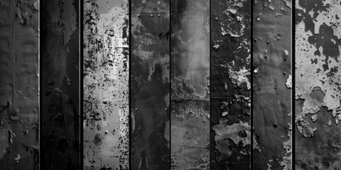 A black and white photo of a wall with peeling paint. Ideal for backgrounds and textures