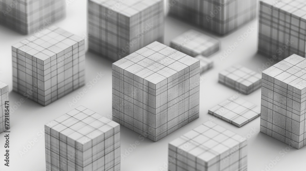 Poster A bunch of cubes arranged neatly on a table. Suitable for various educational or business concepts