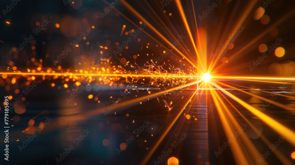 Poster A bright light shining through a dark backdrop. Suitable for various design projects