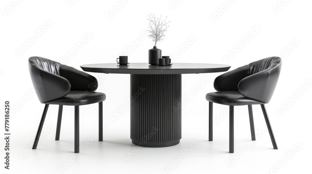 Poster a simple composition of a table with two chairs and a vase on top. suitable for home decor or furnit