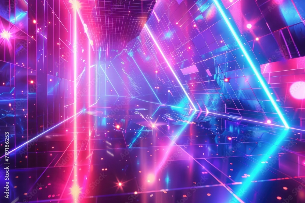 Poster A room filled with vibrant neon lights. Perfect for adding a pop of color to any project