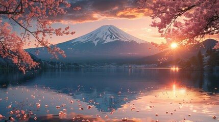 Sunset Glow on Mount Fuji, generative ai