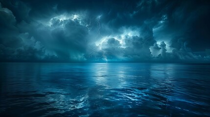 Fototapeta na wymiar Panoramic View of Forked Lightning over the Sea, generative ai