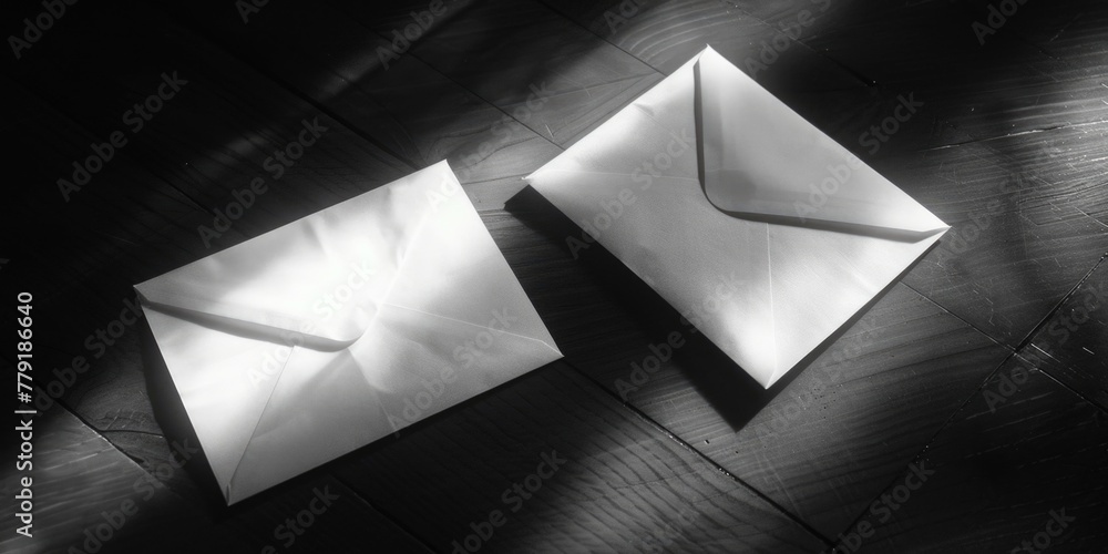 Poster Two envelopes placed on a wooden surface, suitable for various business or communication concepts