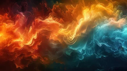Schilderijen op glas vibrant abstract cloud waves of orange and blue hues for backgrounds and wallpapers © BelhoMed