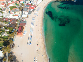 Aerial view of town of Sozopol and Harmanite Beach, Bulgaria
