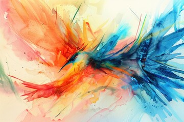 Vibrant painting of a bird with colorful wings. Perfect for nature themes