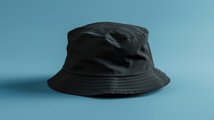 A simple black hat on a vibrant blue background. Suitable for fashion or accessories concepts
