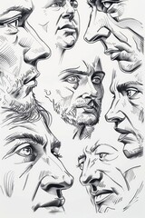 A drawing of a man's face showing different emotions, suitable for a variety of uses