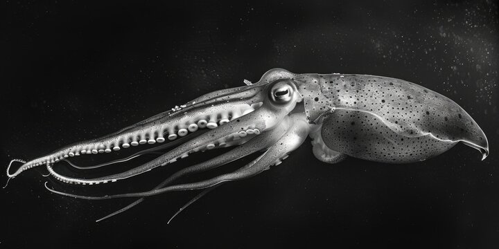 Black and white image of a squid, perfect for marine themes