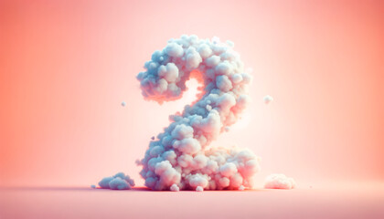 Two number. Cloud-like number 2 on a pink gradient, perfect for celebrations and playful educational settings.