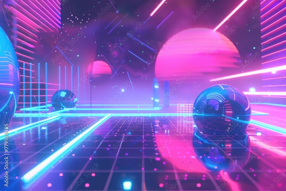 Poster a futuristic sci-fi scene with neon lights. suitable for technology and innovation concepts