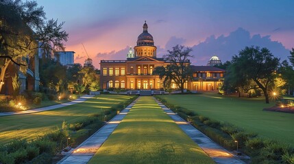 Twilight Glow on Texas State Capitol, generative ai