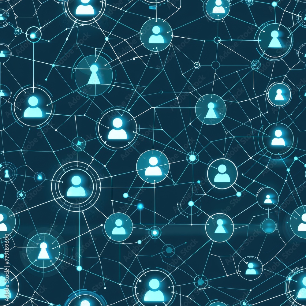Poster A group of people connected by lines and dots. Suitable for technology concepts