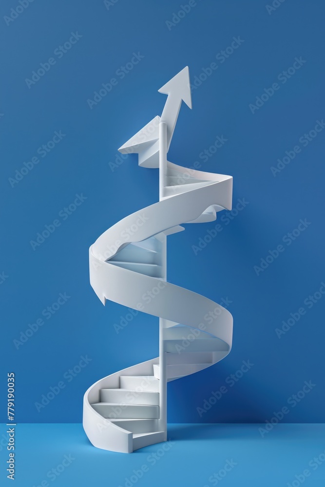 Poster a spiral staircase with an arrow going up. perfect for illustrating growth and progress