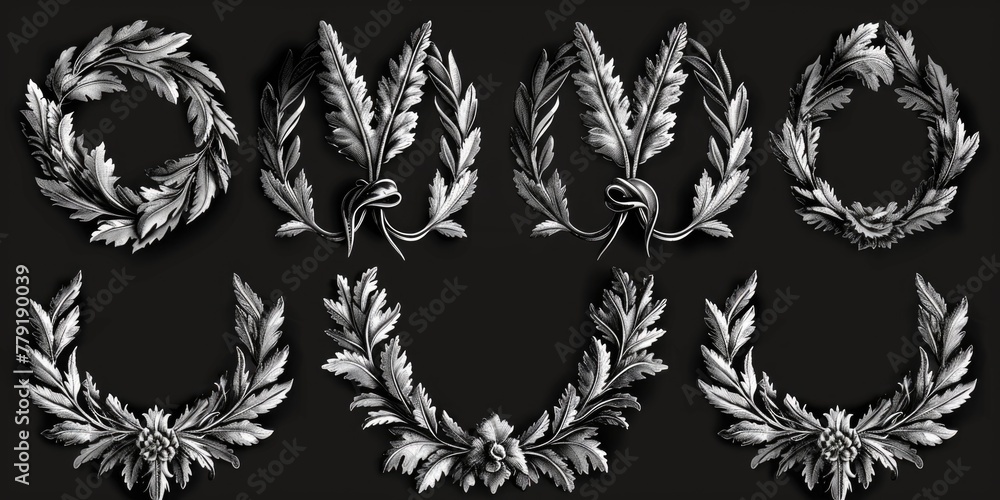 Poster a set of four unique leaf designs for various projects