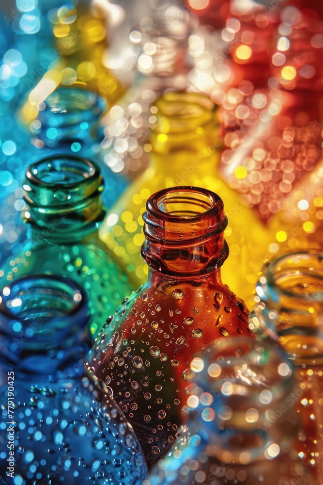 Aufkleber glass bottles placed on a table, suitable for various concepts