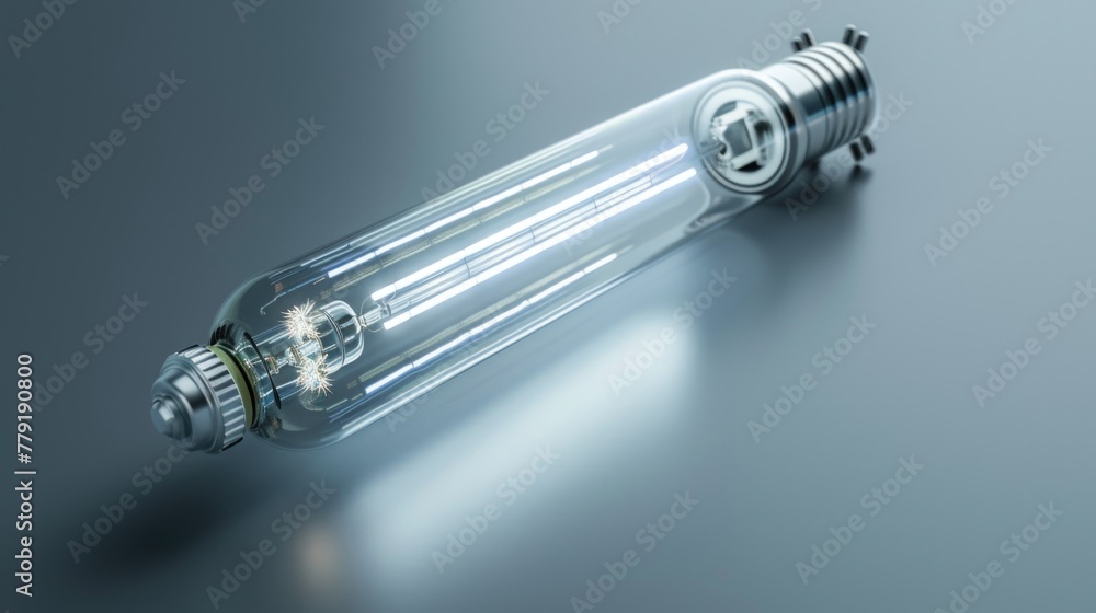 Poster a close up of a light bulb on a table. perfect for illustrating ideas and creativity