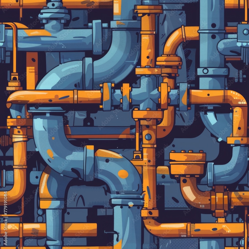 Poster a network of connected pipes, suitable for industrial concepts
