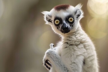 Close up of a lemur looking at the camera, suitable for nature and wildlife projects - obrazy, fototapety, plakaty