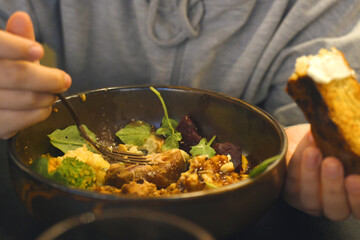 Gourmet dinner in a modern bowl