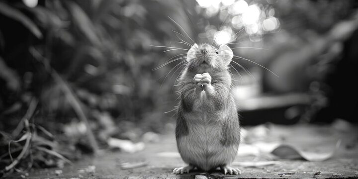 Small mouse standing up on its hind legs. Perfect for animal lovers and wildlife enthusiasts