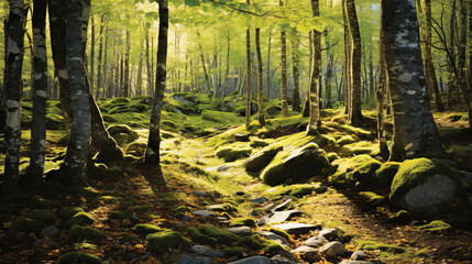 Obraz premium sun rays in the forest.