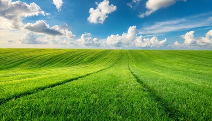 Fototapeta premium Tranquility in Green: Scenic Panorama of a Perfectly Manicured Lawn