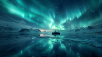Aurora Borealis dancing over Icelandic frozen lake, generative ai - obrazy, fototapety, plakaty