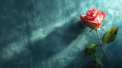 A minimalistic backdrop with a single rose in the corner